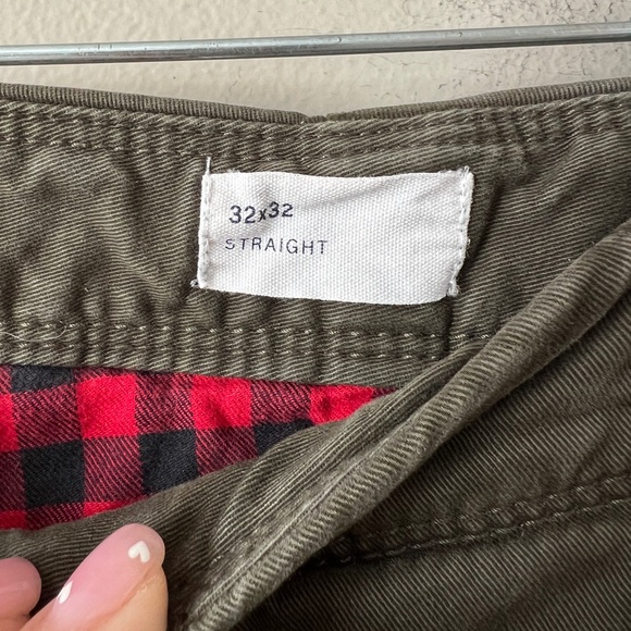 Gap plaid flannel lined chinos pants olive green mens 32 x 32 - Picture 4 of 9